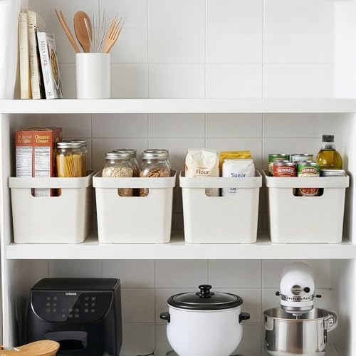 BINO | Plastic Storage Bins, 16 Liter - 2 Pack, Natural White | THE MODERN COLLECTION | Plastic Bins for Organization | Woven Storage Baskets for Organizing Pantry Shelf Organizer Basket Container Bin - Image 4