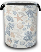 Seashells Starfish Laundry Basket,Waterproof Foldable Laundry Hamper,Dirty Clothes Basket, Linen Bin Storage Organizer Collection 16" x 20.8" by Unknown