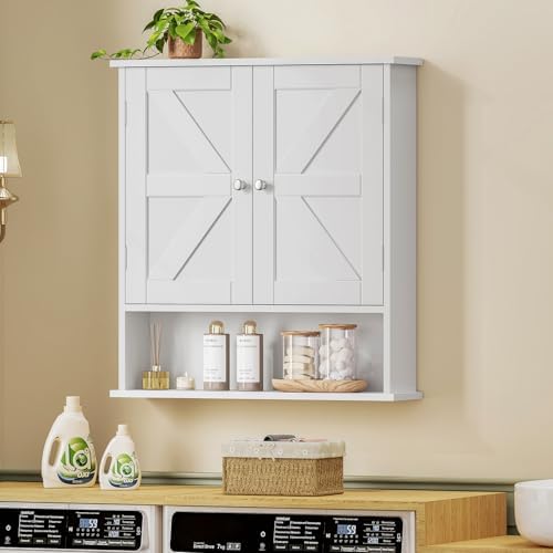 TEENFON Bathroom Wall Cabinet, Bathroom Cabinet with Barn Doors & Adjustable Shelf, Over The Toilet Storage Cabinet, Medicine Cabinet, White UNGGX001WV1 - Image 5