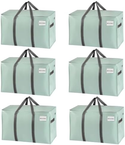 VENO 6 Pack Heavy Duty Moving Bags, Extra Large Storage Bags with Reinforced Handles & Strong Zippers, Foldable & Reusable Moving Box Alternative for Clothes & Dorm Storage by Veno