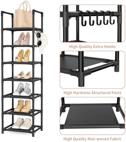 LANTEFUL Tall Shoe Rack 7 Tier Narrow Shoe Shelf Storage for 7-14 Pairs Shoe and Boot, Sturdy Shoe Storage Space Saving Corner Shoe Rack Organizer for Closet, Entryway, Living Room, Brown - Image 4
