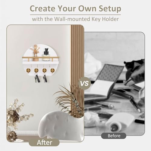 Nekon Key Holder for Wall, 9.8 Inch Round Wall Decor, White - Image 4