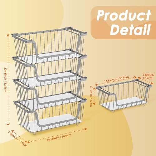 4 Pcs Stackable Wire Baskets for Pantry Organizers and Storage, Gray - Image 6
