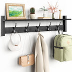 Optish Coat Rack Wall Mount with Shelf, 29 Inch Coat Hanger Walls Mounted, Hat Rack for Walls, Shelf with 5 Coat Hooks, Wall Hanger for Entryway (Black) by Optish