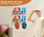 KEETDY Metal Hat Racks for Wall Baseball Cap Organizer Fit 48 Caps Holder, 2 Packs Sturdy Wall Mounted Hat Storage Organizer, Brown - Image 3