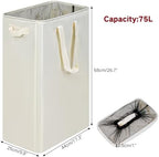 efluky Slim Laundry Basket, Narrow Laundry Hamper with Handles, Collapsible Dirty Clothes Hamper, Tall Laundry Bin for Laundry Room, Dorm and Bedroom, 19.8 Gallon (75L) Beige - Image 2
