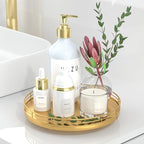Oroyutor 9-Inch Oak Lazy Susan Vanity Tray with Gold Metal Rail by Oroyutor