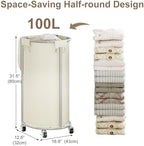 Laundry Hamper with Wheels and Lid, 100L Half Round Rolling Laundry Basket - Image 3