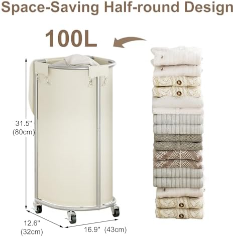 Laundry Hamper with Wheels and Lid, 100L Half Round Rolling Laundry Basket - Image 3