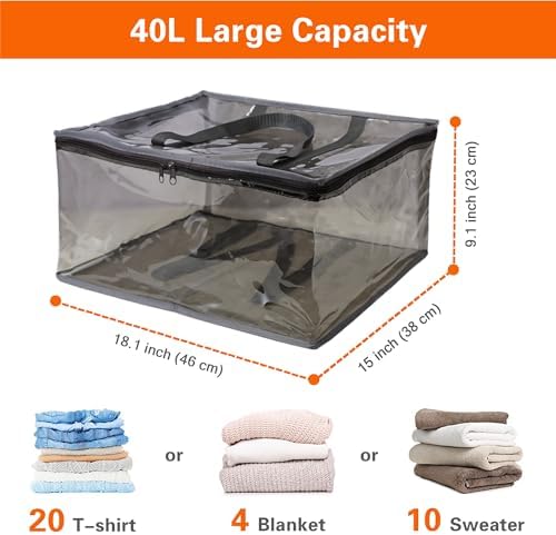 Vieshful Grey 40L Clear Clothes Storage Bag with Zipper 3 Pack Colorful Clothes Organizer Vinyl Storage Bag for Comforter, Blanket, Bedding, Duvet, Transparent Moving Totes - Image 2