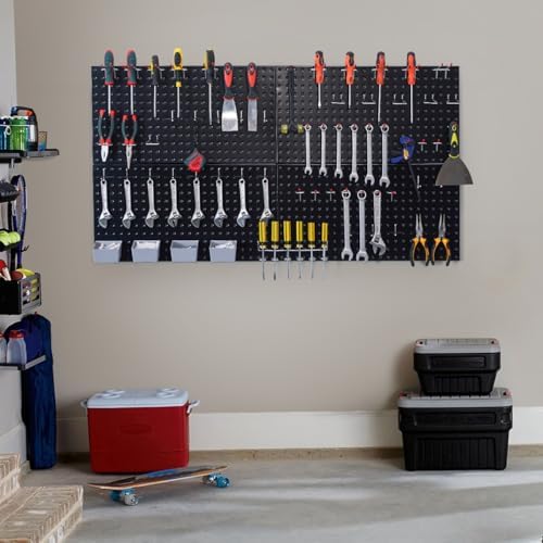 Pegboard Smith 48x24 inch Black Metal Pegboard Kit for Wall Organization with Hooks, Garage Storage Bins, and Utility Tool Board, Efficient Tool Organizer Peg Board - Image 5