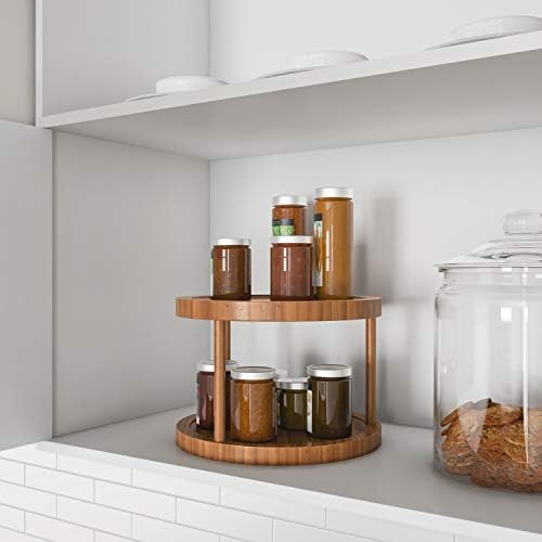 Classic Cuisine Lazy Susan – All-Natural Bamboo Round Two Tier Turntable Kitchen, Pantry and Vanity Organizer and Display with 10 Inch Diameter - Image 4