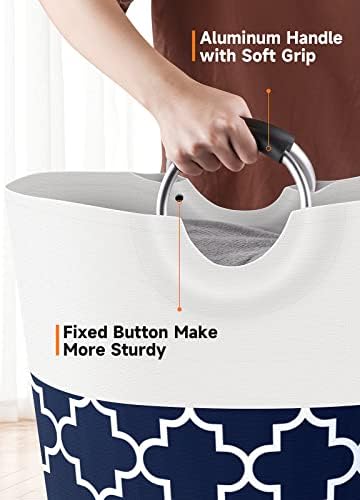 Large Laundry Basket 75L Tall Collapsible Hamper with Handles for Dorm Blue - Image 4