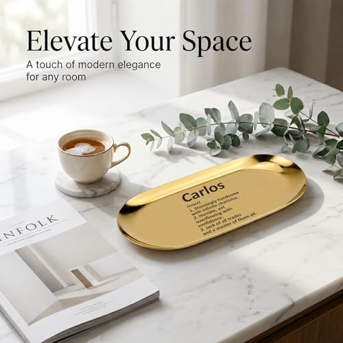 Pawpy Mate Carlos Catchall Tray, Stainless Steel, Oval, Gold, 7x3 Inch, Set of 2, Vanity and Decorative Tray, Rust Resistant, Stackable, Modern, Polished Finish, Jewelry Dish and Entryway Organizer - Image 5