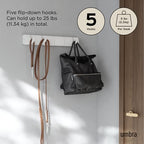 Umbra Flip Coat Rack, Wall Mounted 5-Hook Space Saving, White - Image 5