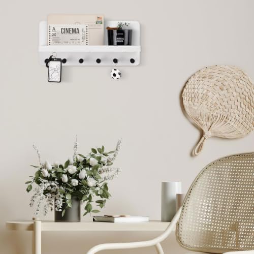 Nekon Key Holder for Wall with Shelf, Pine Wooden Key Hanger, White - Image 5