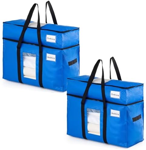 TAILI 2 Tier Moving Bags,2 Blue Silver Storage Bags with Visible Window by TAILI