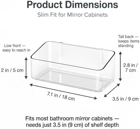 JessLab Clear Cabinet Door Organizer Bin, Angled Open Front Design, Small Acrylic Makeup Storage for Kitchen Spices, Cosmetics, Desk Supplies, Adhesive Mounted, 1 Compartment (2 Pack) - Image 2