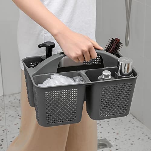Plastic Portable Shower Caddy Basket with Handle, 3 Compartments, Dark Grey - Image 3