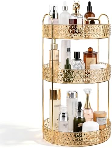Large Capacity Rotating Makeup Organizer Perfume Stand Holder, 3 Tier Gold by Anyoifax