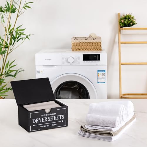 HouseJoy Dryer Sheet Holder-Black Dryer Sheet Container with Lid,Wooden Laundry Room Organization and Storage,Rustic Farmhouse Dryer Sheet Dispenser for Laundry Room Decor,Fabric Softener Containers - Image 5