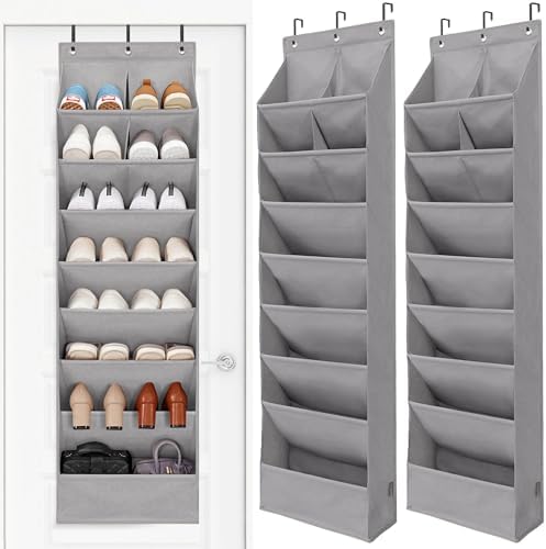 STORAGE MANIAC Over the Door Shoe Organizer Heavy-Duty Large Deep Pocket Hanging Shoe Organizer Shoe Rack Door Closet Shoe Organizer for Wall, Dorm & Narrow Door Storage Shoe Holder Grey, 2 Pack by STORAGEMANIAC