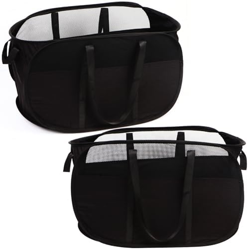 2 Pcs Collapsible Laundry Baskets, Tear Proof Pop Up Laundry Hamper with Dual Handles, Durable Foldable Laundry Basket, Easy to Carry Laundry Hamper for Home, Laundry Room, Bedroom, Dorm, Travel Black by BATTOO