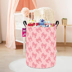 Laundry Hamper Large Canvas Fabric Storage Basket Pink bowknots - Image 6