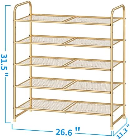 Simple Trending 5-Tier Stackable Shoe Rack, Expandable Shoe Shelf Gold - Image 3