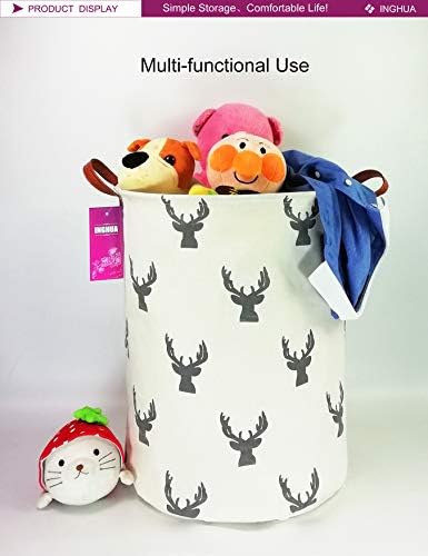 Laundry Hamper Large Canvas Fabric Storage Basket Grey deer - Image 3