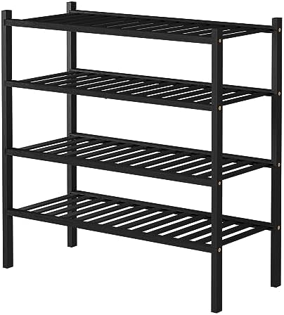 ROMGUAR CRAFT 4 Tier Bamboo Shoe Rack for Closet Free Standing Wood Shoe Shelf for Entryway Small Space Stackable 27"x11"x26" (Black) - Image 7