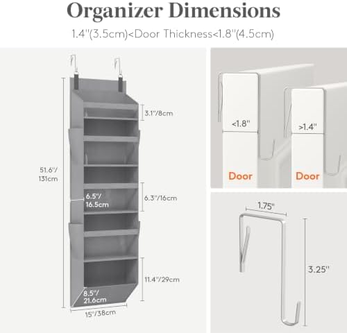 Lifewit 1 Pack Over the Door Organizer, Clear Window Hanging Storage with 4 Side Pockets, Anti Tilt 40 lbs Load Behind Door for Pantry, Nursery, Bathroom, Bedroom, Dorm, 5 Section, Gray - Image 2