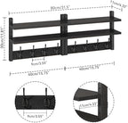 YMYNY Double Shelf Coat Rack Wall Mount with 8 Hooks, Black HWS009B-2 - Image 3