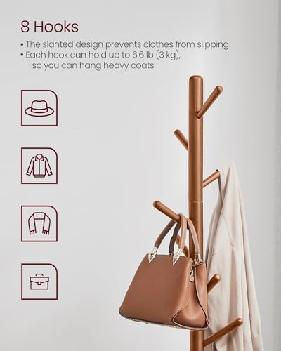 VASAGLE Solid Wood Coat Rack, Free Standing, Tree-Shaped, with 8 Hooks - Image 3