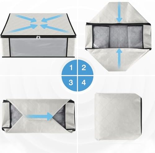 HomeHacks 4-Pack Clothes Organizer Storage Bags, 35L Storage Bins, White | Foldable Storage Box Container with Zippers, Clear Window, Reinforced Handles for Closet, Dorm, Pillows, Bedding, Sweater - Image 3