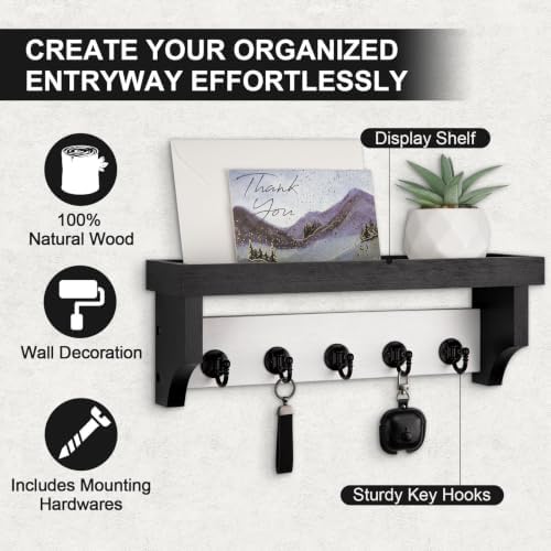 Key and Mail Holder Wall Mount, Mail Organizer with 5 Key Hooks - Image 2