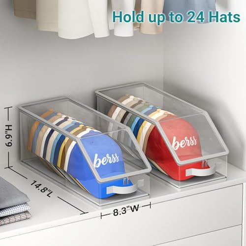 AOODA 2PCS Stackable Hat Storage for Baseball Caps, Clear Hat Organizer for Closet Holds up to 24 Caps, Men‘s Hat Box Display with Cardboard (Grey) - Image 3
