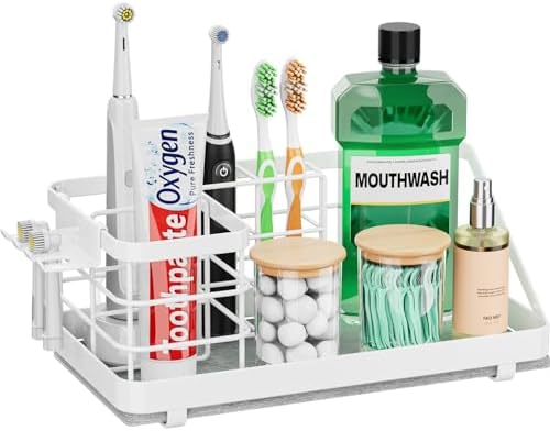 Toothbrush Holders Instant-Drying Organizer - Bathroom Countertop/Wall Mounted Electric Toothbrush Holder - Toothbrush Head Toothpaste Holder, Bathroom Counter Organizers and Storage, White by OVICAR
