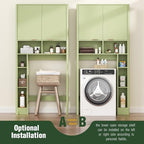AKMAKM 31" W Over the Toilet Storage Cabinet with Fluted Door, Green Bathroom Organizer with Adjustable Shelf, 67''H Tall Natural Toilet Paper Holder Stand Wave Door for Restroom, Laundry Room - Image 6