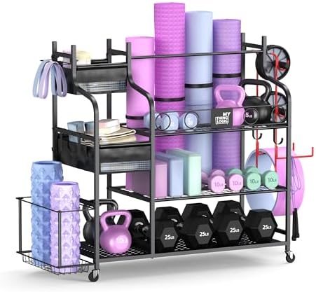 Mythinglogic Home Gym Storage Rack with Wheels for Dumbbells and Yoga Mats by Mythinglogic