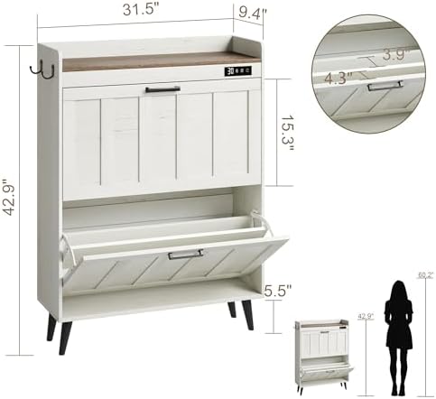 ChooChoo Shoe Storage Cabinet with 2 Flip Drawers for Entryway - Image 3