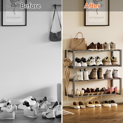 Homeiju Hanging Shoe Organizer,2 Pack Wall Mounted Shoe Rack Holds 12 Pairs,Space Saving Metal Wall Shoe Rack,Hanging Shoe Rack Shoe Holder for Small Space,Entryway,Closet,RV,Camper (Grey) - Image 6