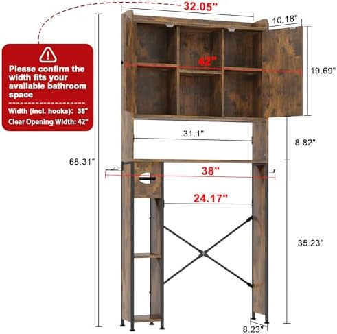 EasyCom 32" W Over The Toilet Storage Cabinet with Adjustable Shelves,Brown - Image 2