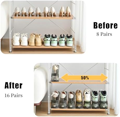 Shoe Slots Organizer, Clear Shoe Stacker, Adjustable Level Shoe Rack,Storage Space Saver for Sneakers Display (Grey Transparent, 16Pack) - Image 3
