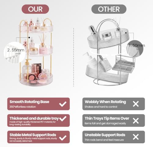 Rotating Makeup Organizer Countertop, Bathroom Lazy Susan Tray Stand - Image 4