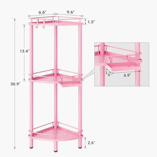 ELYKEN Corner Shower Caddy Standing, 3 Tier Metal Shower Organizer, Pink - Image 2
