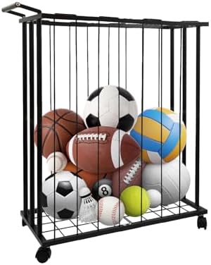 Large Garage Ball Storage Rack with Wheels for Basketball & Soccer by URMMIY
