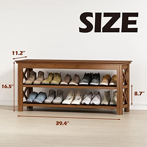 Bamworld Shoe Rack Bench with Storage 3 Tier Bamboo Shoe Bench Entryway Rustic Solid Wood Entryway Bench (X-Brown,39.4") - Image 2