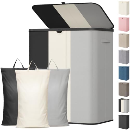 Lifewit 185L 3 Section Laundry Hamper with Lid, Black/Gray/White by Lifewit