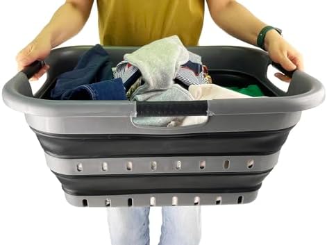 SAMMART Collapsible 3 Handled Plastic Laundry Basket - Foldable Pop Up Storage Container/Organizer - Portable Basket - Space Saving Hamper/Basket (Grey/Black, 3 handled rectangular) - Image 7